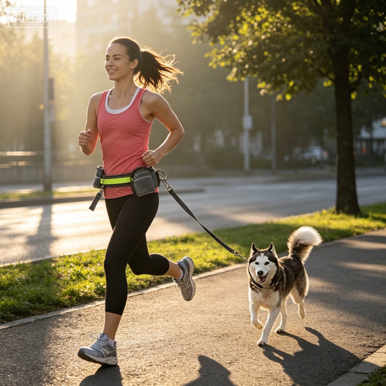 Hands-Free Dog Running Leash Set - Adjustable Waist Belt with Storage Bag